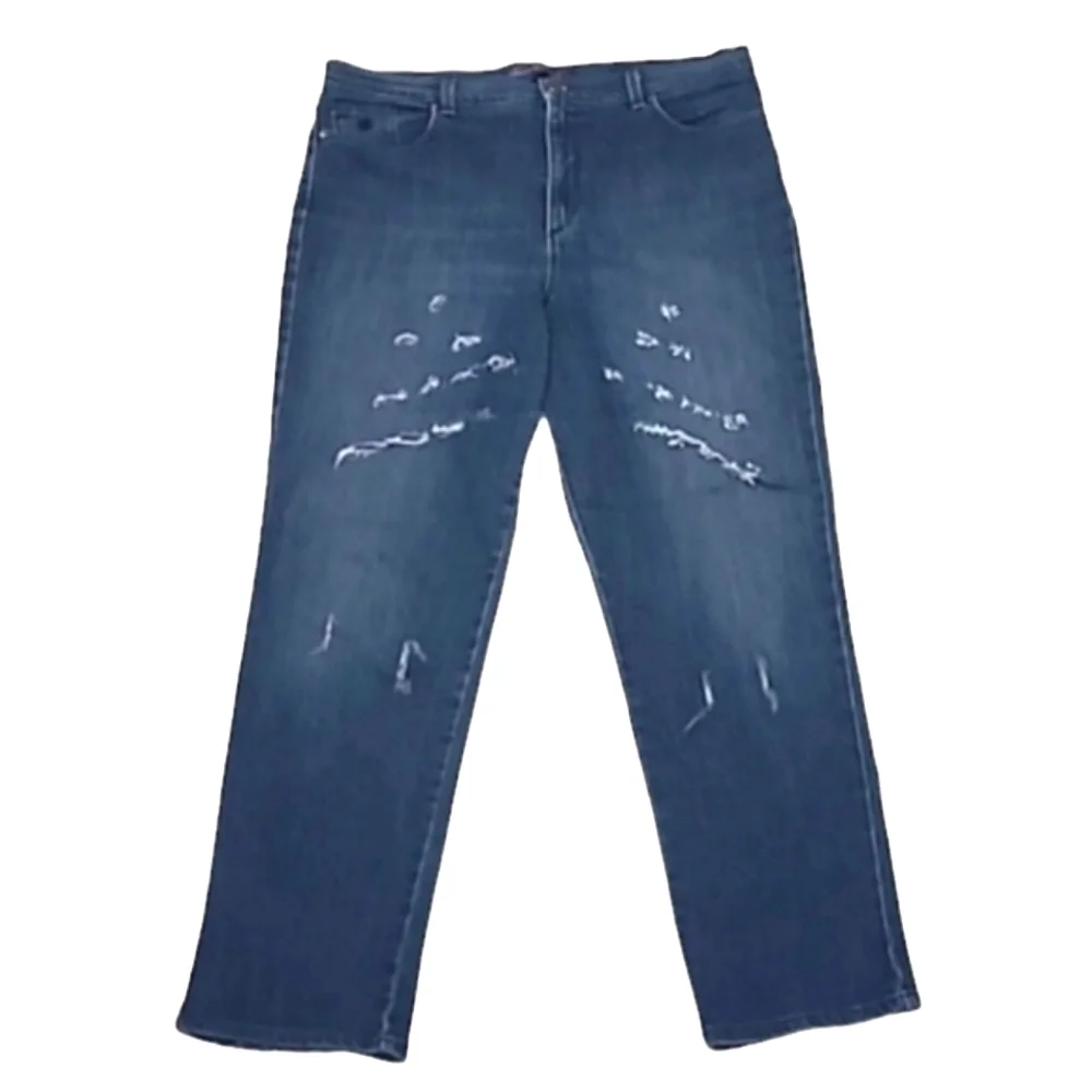 Gloria Vanderbilt Distressed Jeans High Waist Rise Denim Whiskered Straight Leg